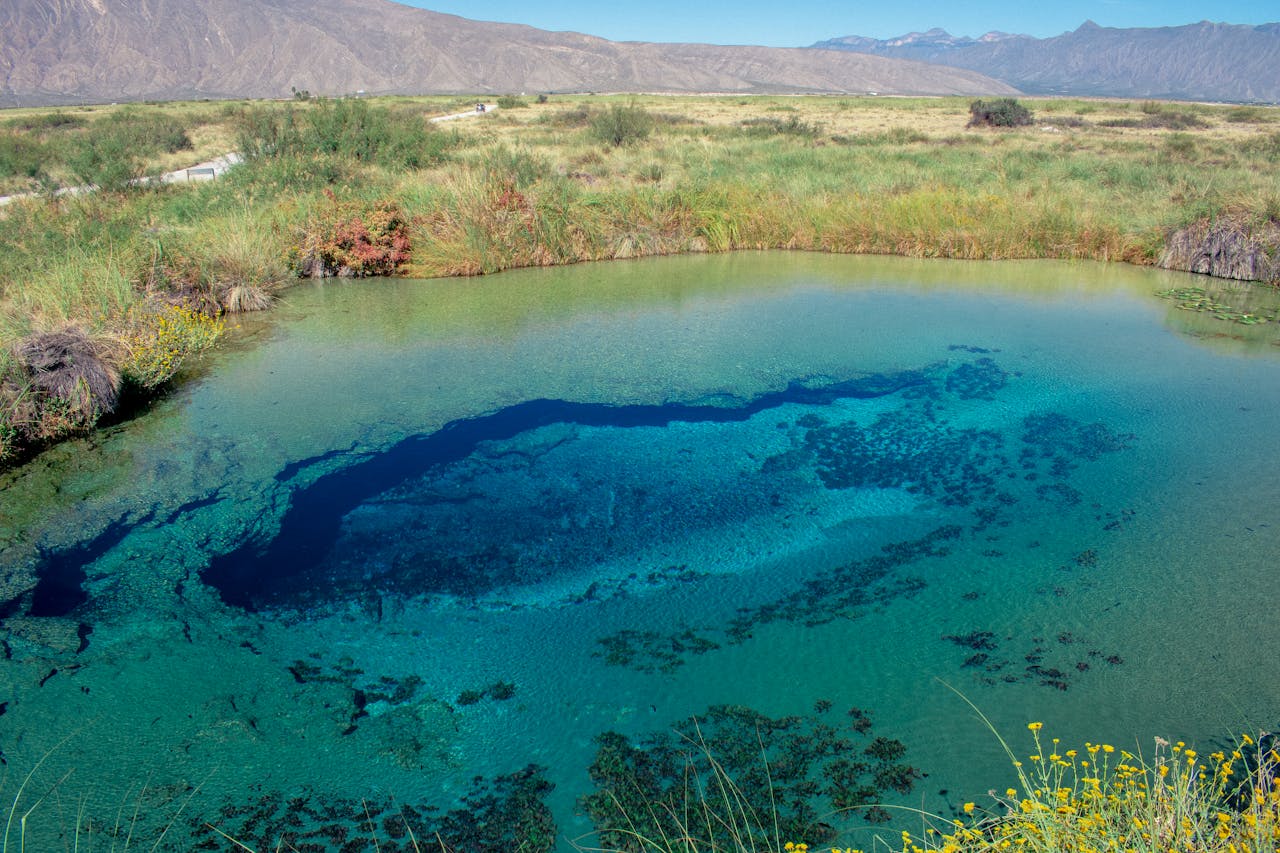 services-01 Discover the vibrant turquoise waters of Poza Azul, a natural oasis in Coahuila, Mexico.